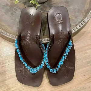 Yellow Box turquoise beaded sandals
